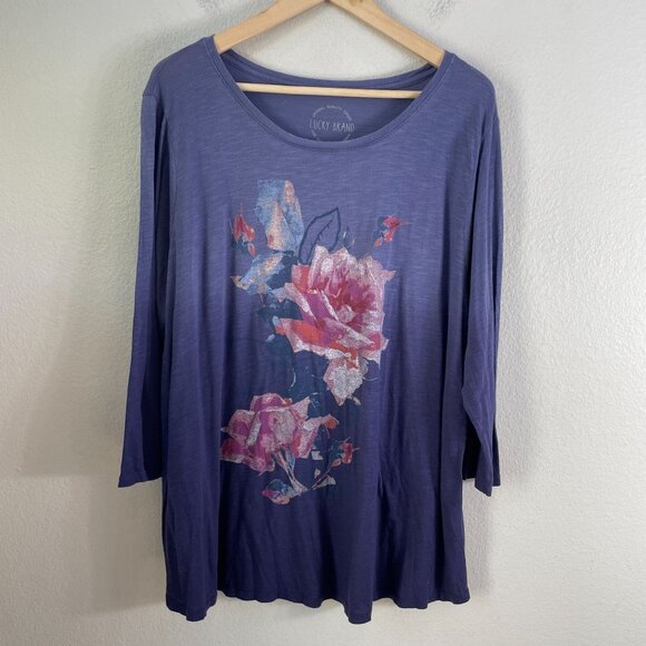 Lucky Brand Womens Plus 2X Floral 3/4 Sleeve Tunic Top T Shirt - Picture 1 of 6